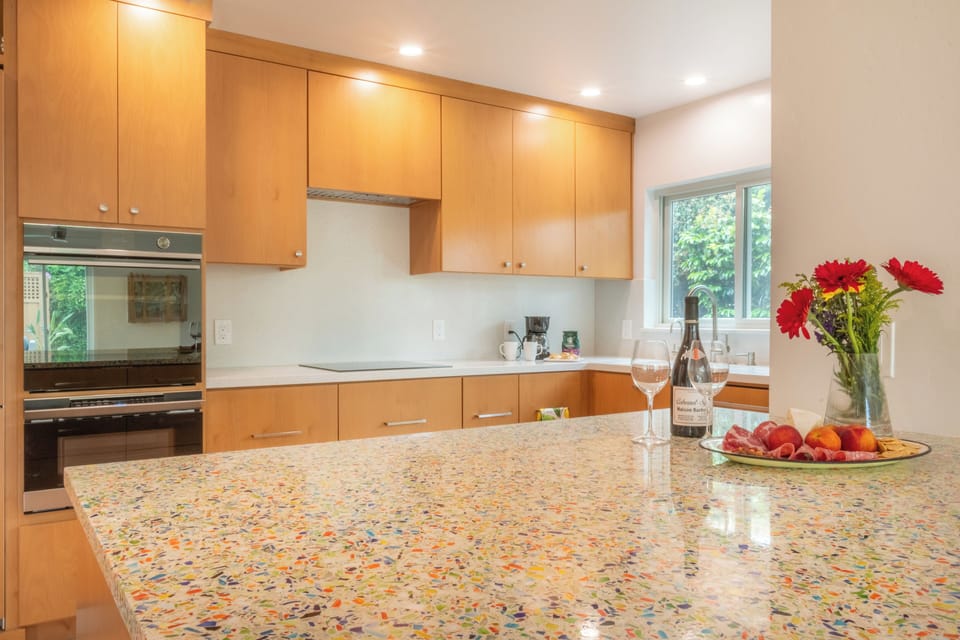 Newly Remodeled Kitchen.  Oversized Counter with Bar Stools.