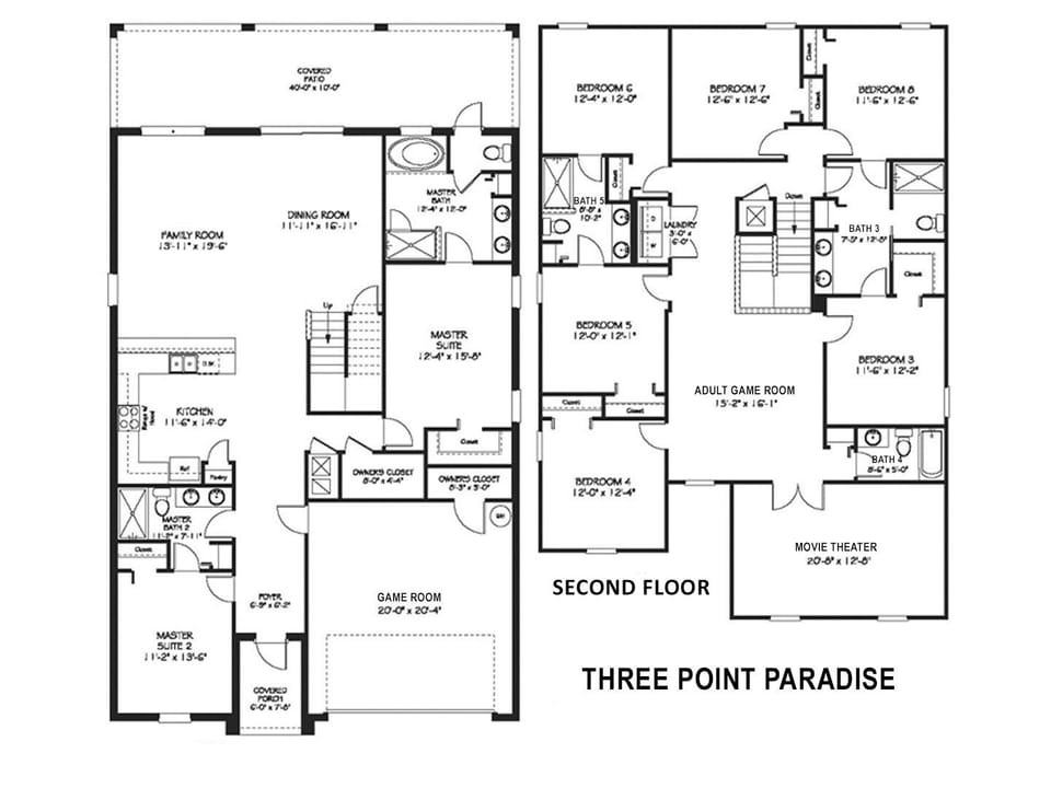 Floor Plan - Three Point Paradise (The following bedrooms and bathrooms are labeled per this plan.)