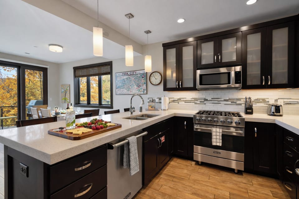 A beautifully appointed chef's kitchen with premium appliances, sleek finishes, and everything needed for effortless meals after a day exploring Park City.