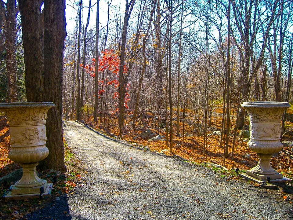 Private tree-lined pathway along stream adjacent to Park

