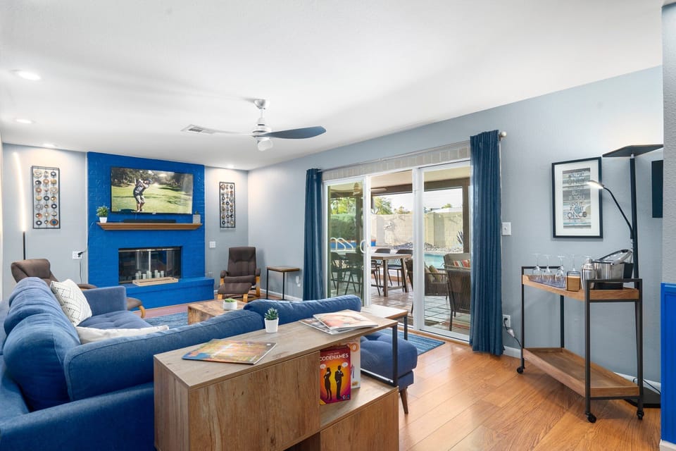 Comfortable family room with access to outside