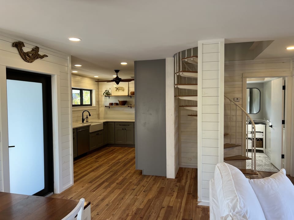 View from living area into kitchen.