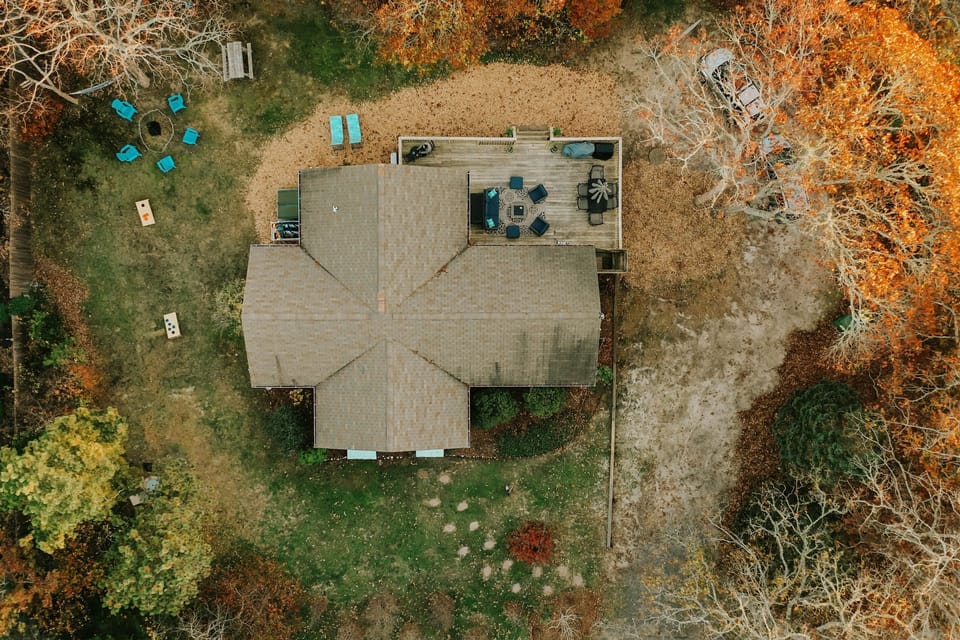 Ample yard space - including lounge chairs, gas and wood fire pits, gas grill, gas griddle, picnic bench and a hammock for lounging.