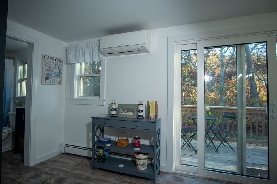 Split Level central air and window units are available for the summer. Baseboard heating available for the winter