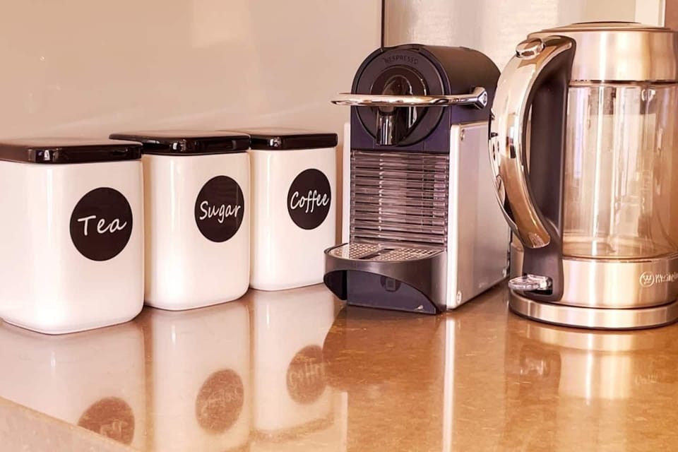 Complimentary Coffee pods, tea, sugar and fresh milk