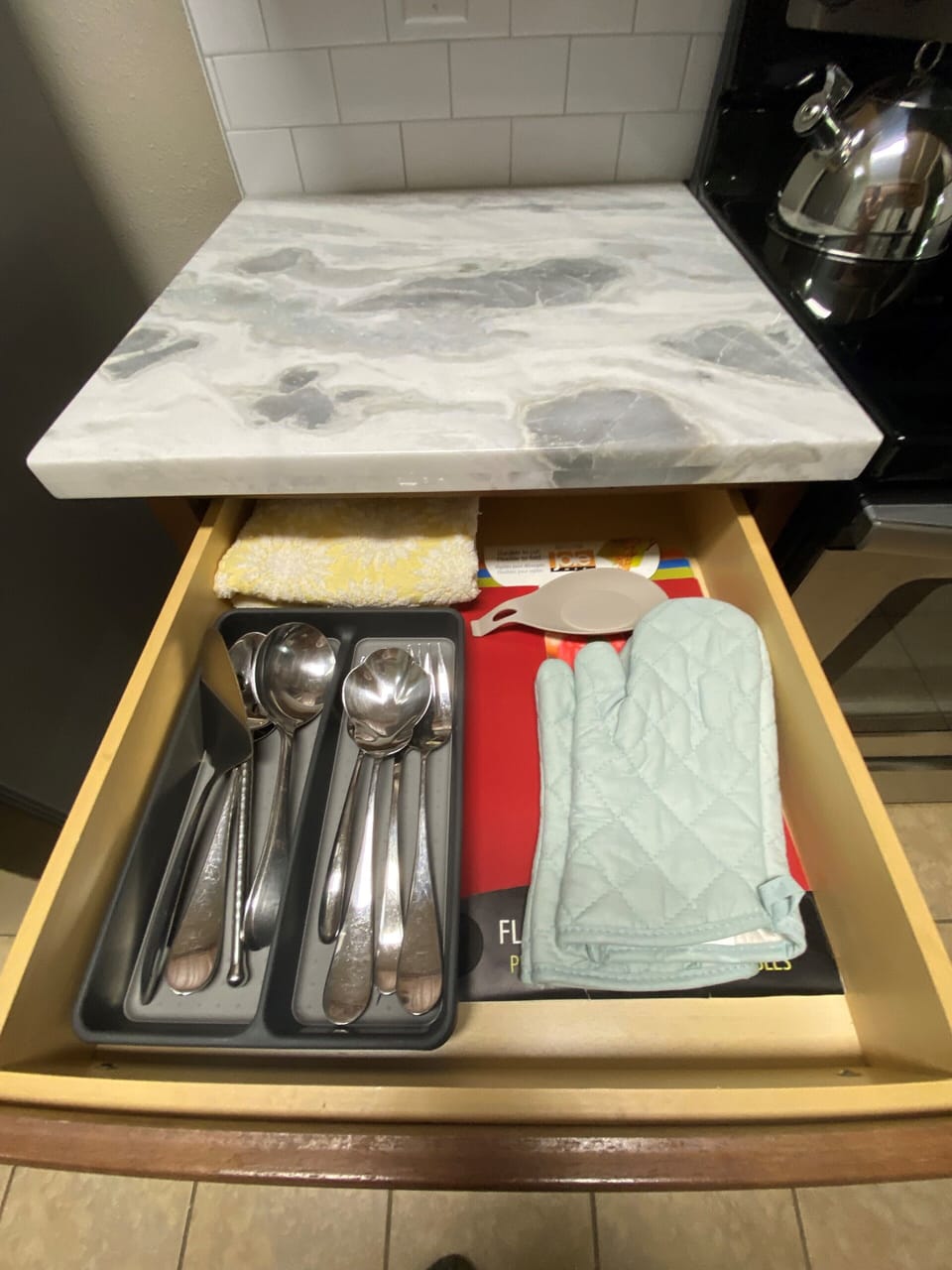 Oven mitts, extra cutting boards, dish towels, quality serving ware. 
