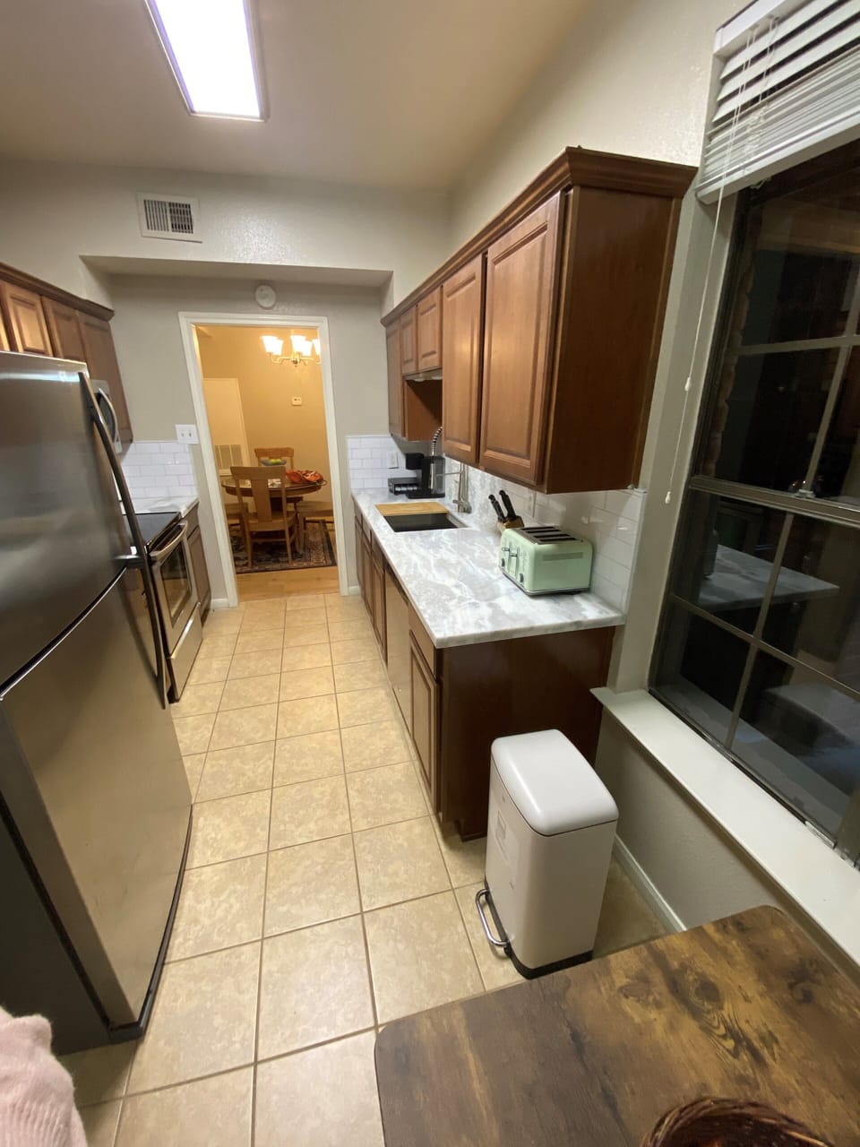 Kitchen has full size appliances, dishwasher, fridge with icemaker, microwave.