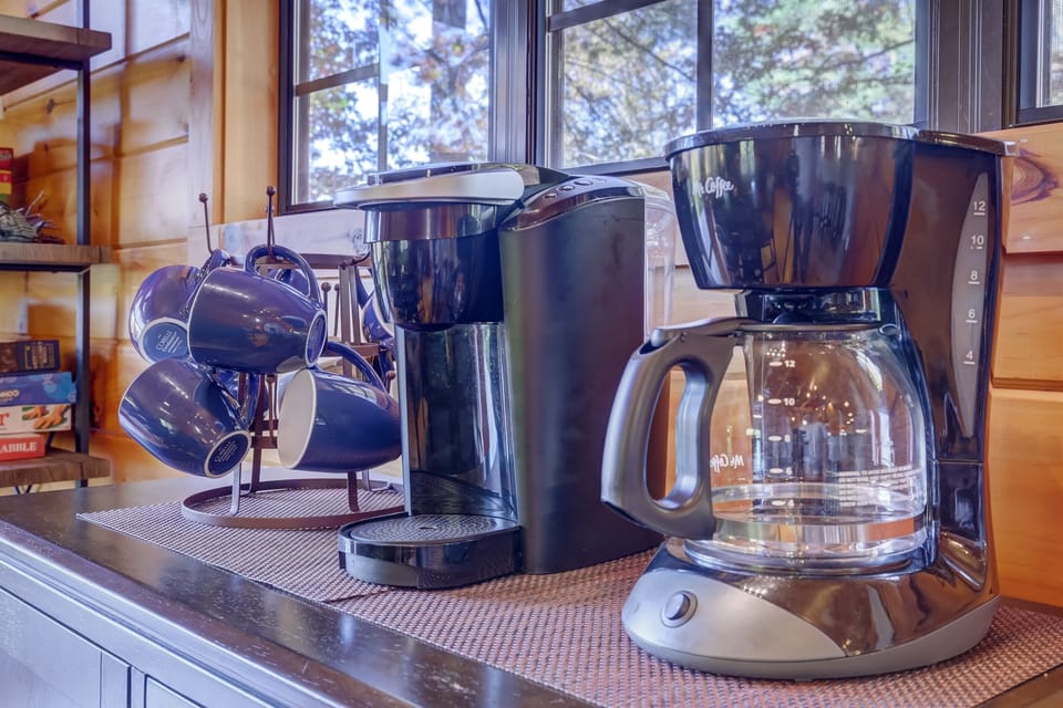 Fully stocked coffee bar with Keurig and drip coffee maker