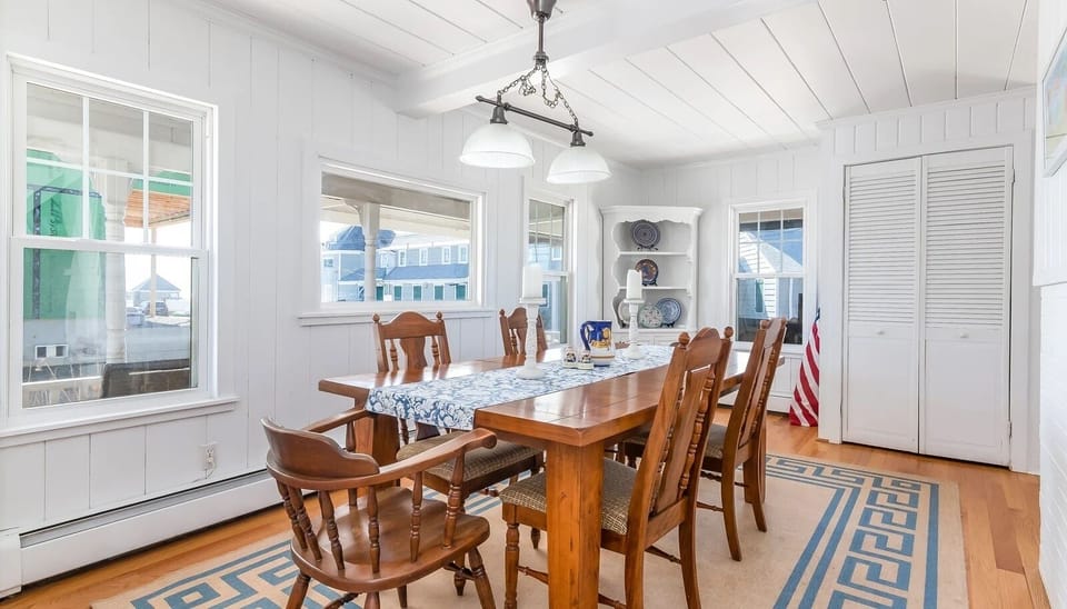 dining room with water views