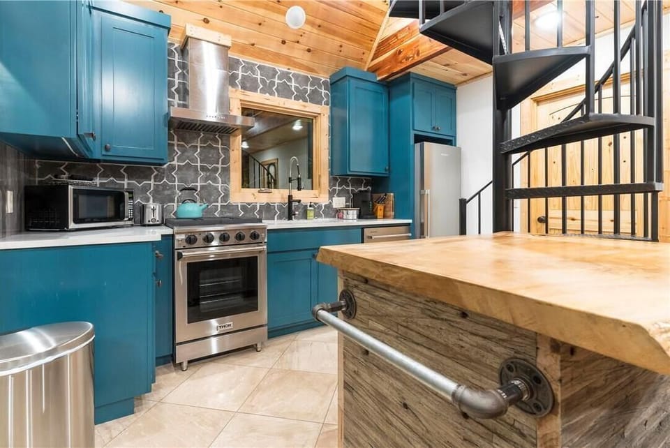 The full kitchen in the ground level house.