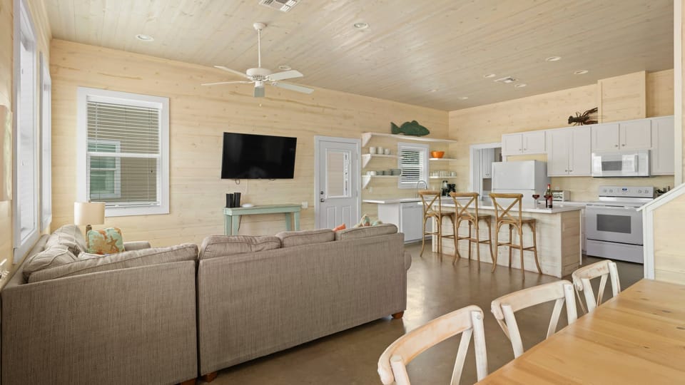 Open Floor Plan — Living Room, Kitchen & Dining from Above