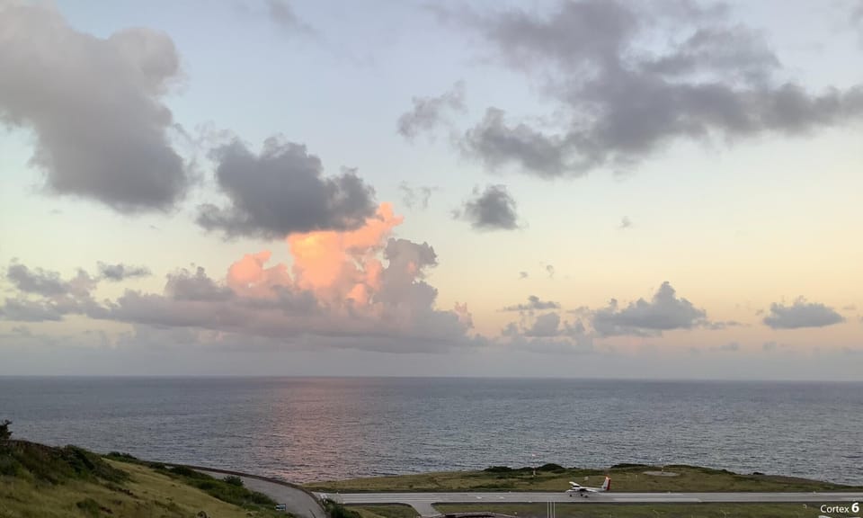 Views of famous Saba airport from pool-terrace