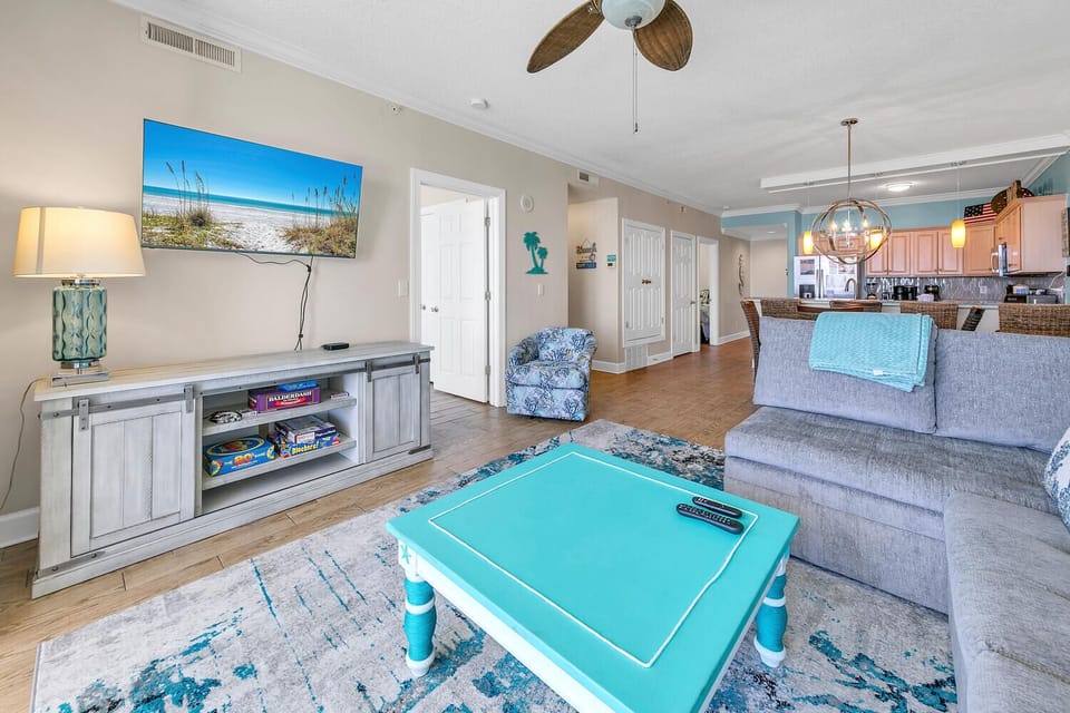 Enjoy a movie on the flat screen TV