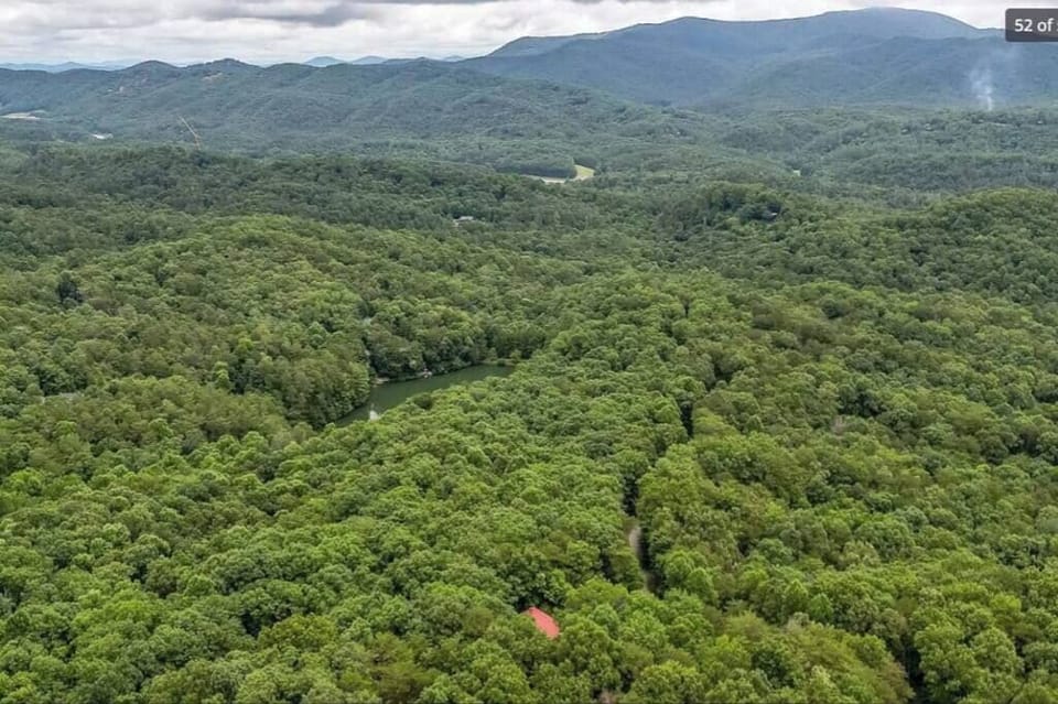 Aerial view of the home's location on the mountain surrounded by nature