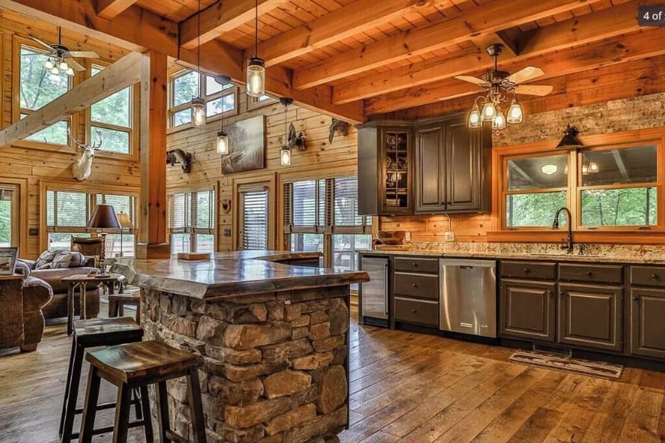 Our kitchen, fully-stocked with dishes, cutlery, and more.