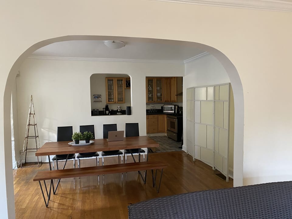 Our Napa Dining Room has a 80x36 table, bench, and seating for 8-10 guests