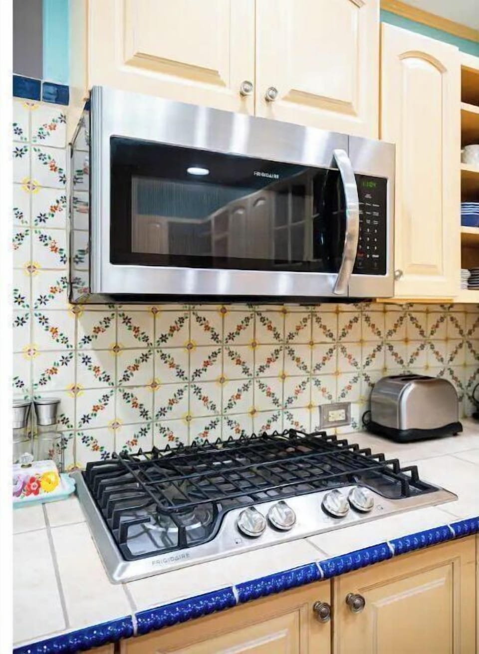 The new microwave and cooktop in Guadalupe House.