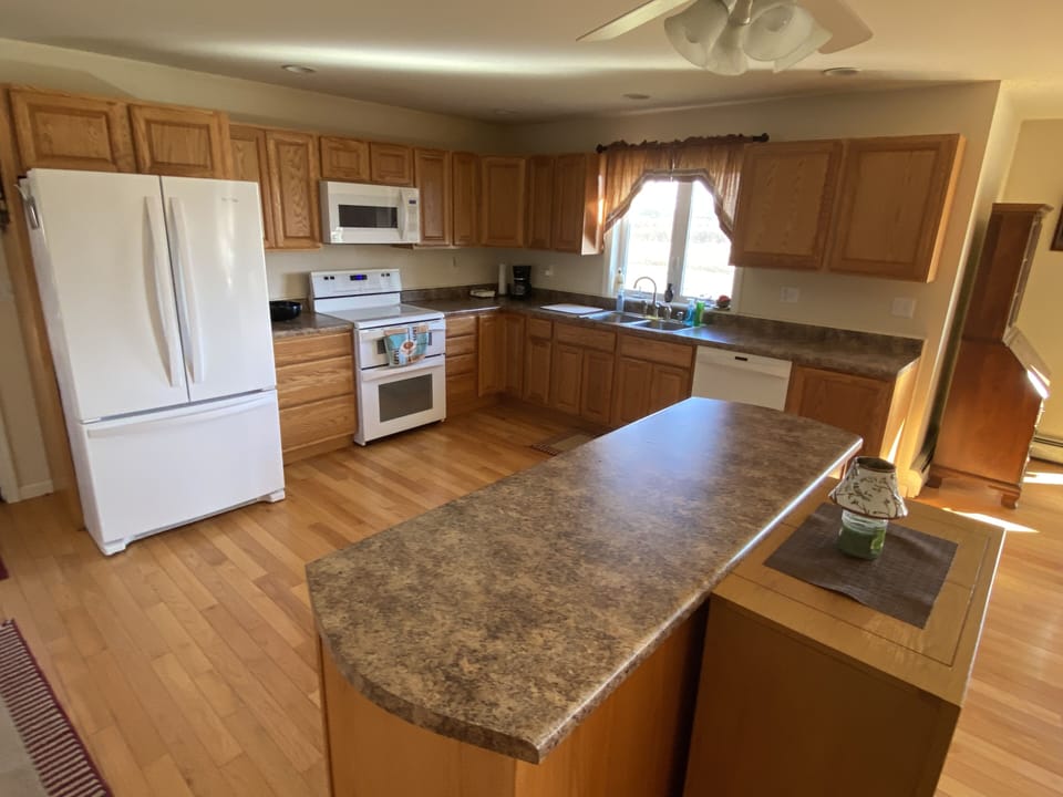 Kitchen with island. Two ovens for cooking!