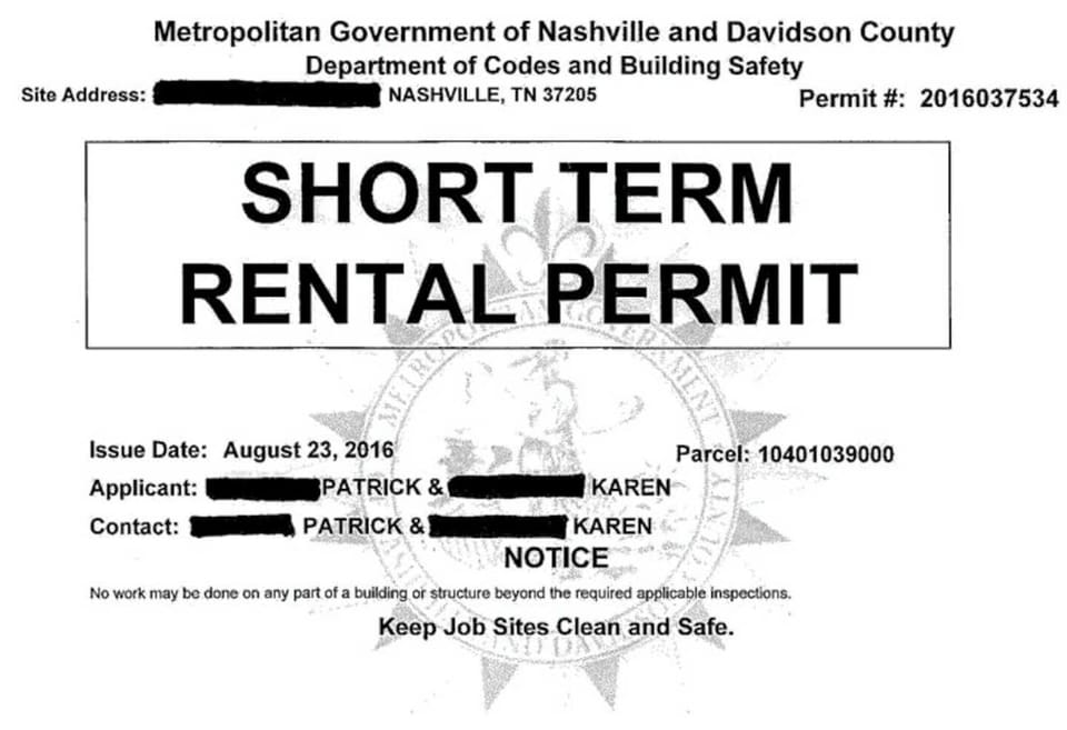 Nashville Short Term Rental Permit