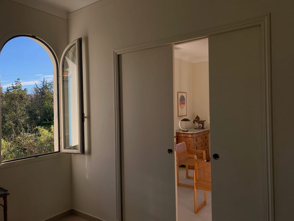 Living room 2 viewed from Kitchen/dining area (with pocket doors mostly closed)