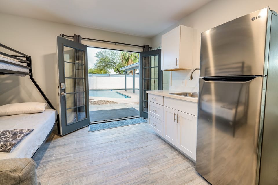 Casita / Bunkhouse kitchenette with Refrigerator and sink