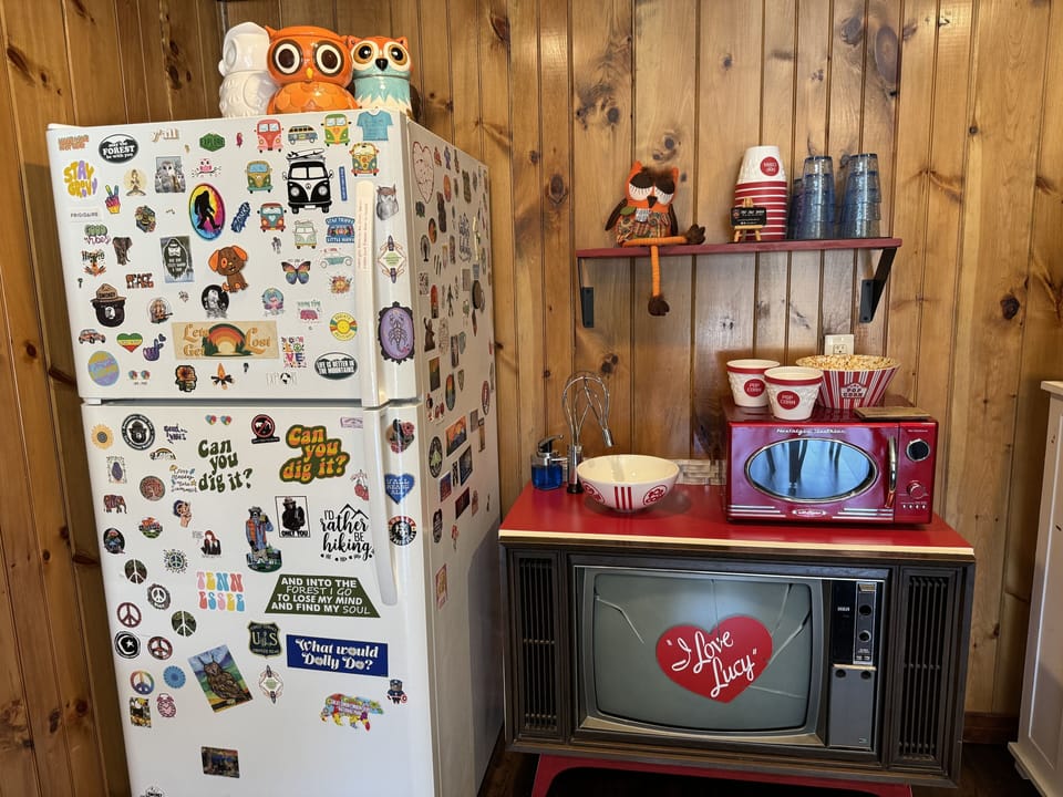 Popcorn bar and sink crafted atop the old tv console