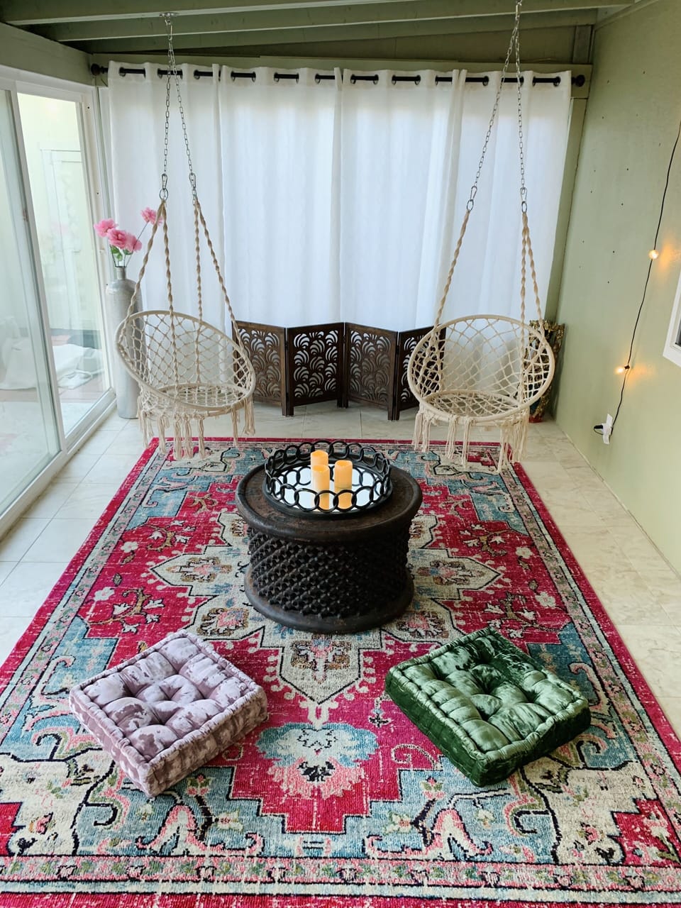 Meditation room, chair swings great for relaxing while watching the sunset.