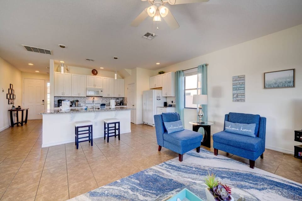 Prepare a homecooked meal while visiting with friends and family in the well equipped open concept kitchen.
