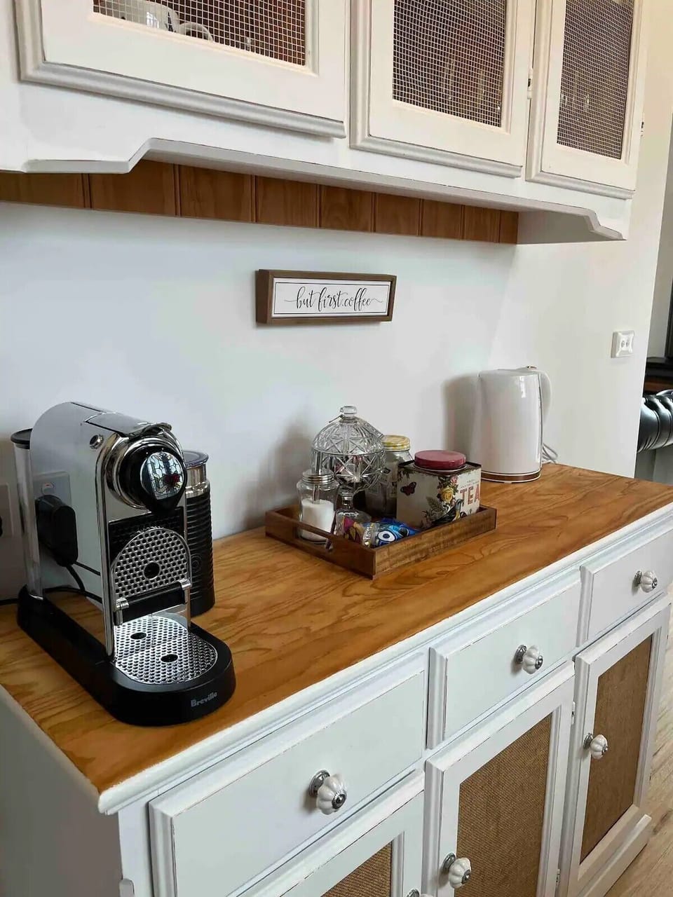 Your tea and coffee station. There is also a teapot and coffee filter.