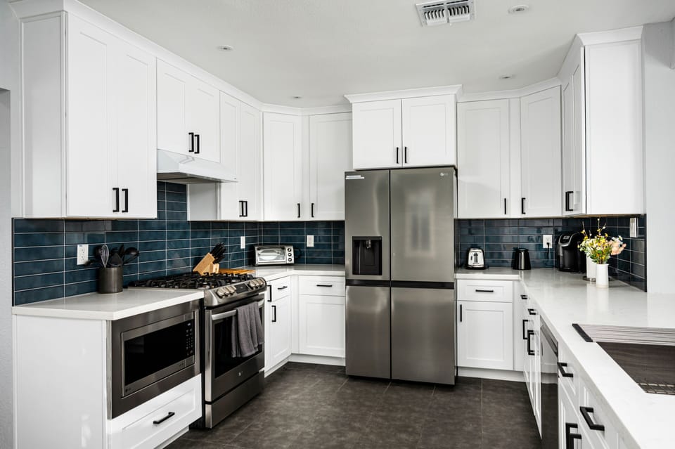 Closer look at the kitchen.