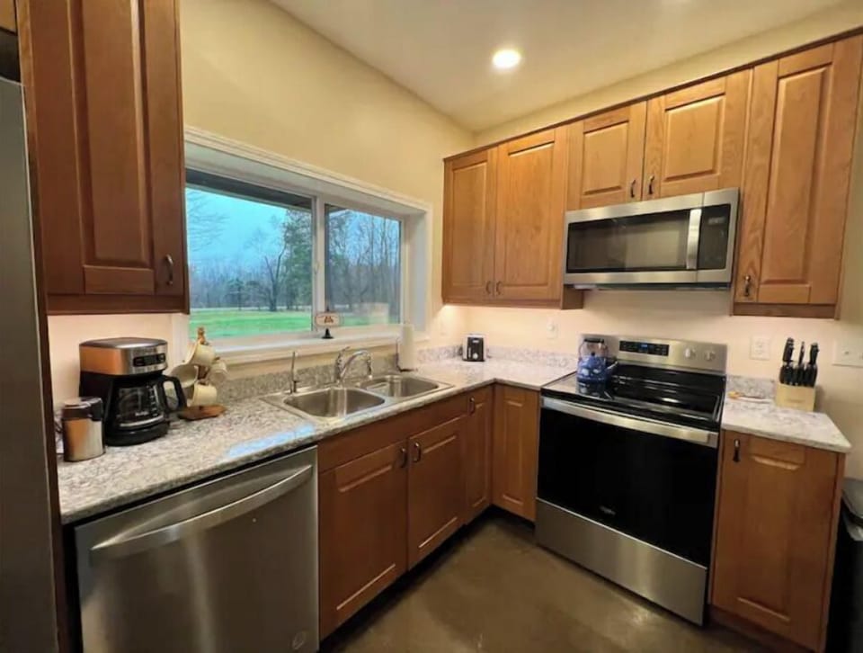 Modern kitchen with up-to-date appliances.