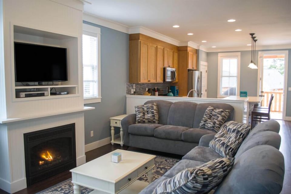 Living room with fireplace and flat screen t.v.