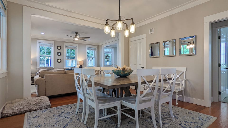 The dining room table comfortably seats eight