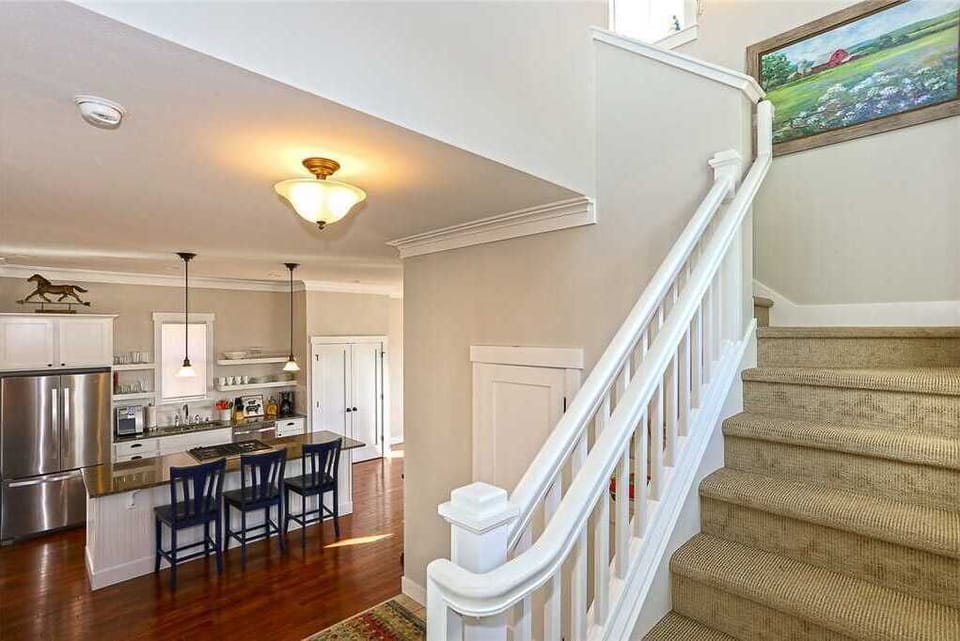 View of kitchen from stairs
