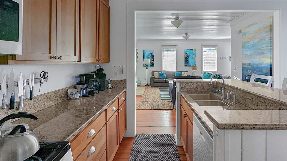 The kitchen is open to the living room