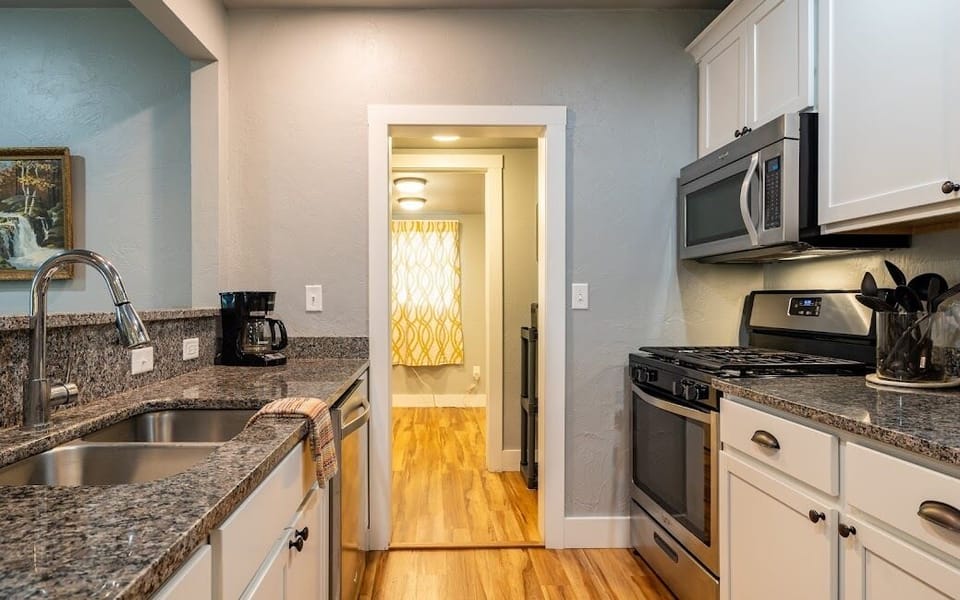 Preparing meals is easy in the spacious, well equipped kitchen