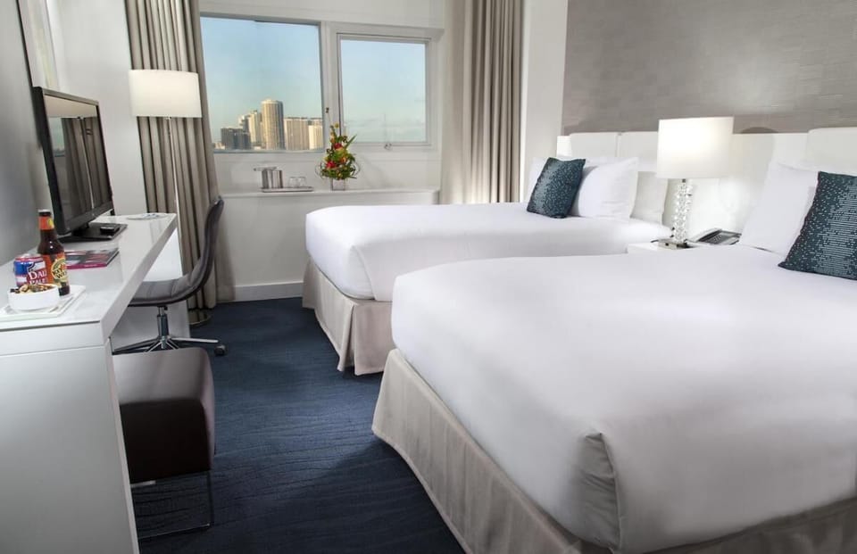 Stretch out on double beds after a day of exploring.