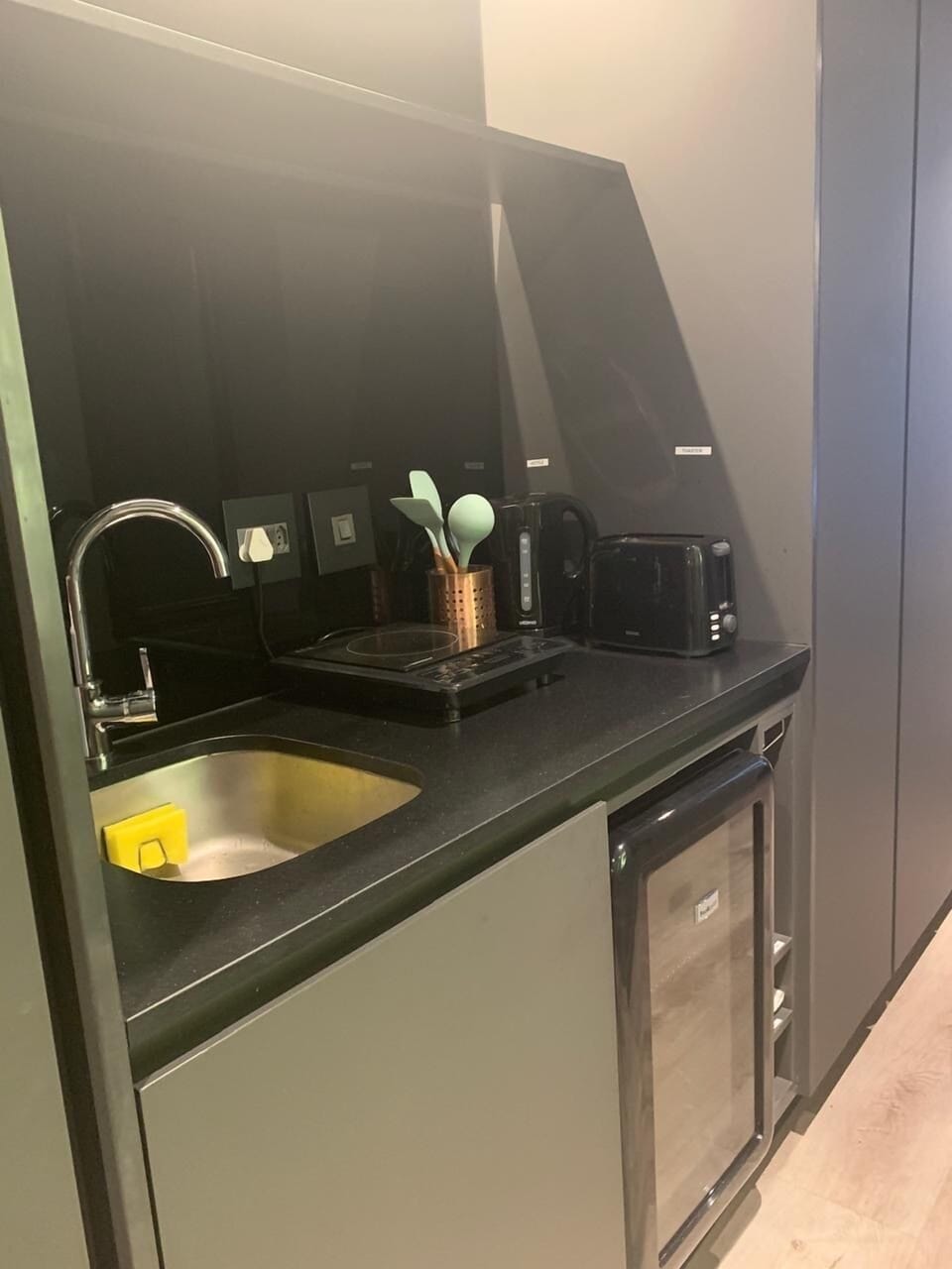 Kitchennette with induction stove.