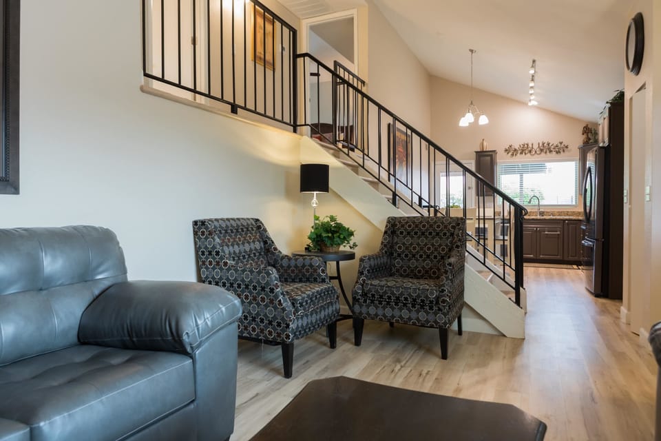 Living room with comfy seating HD TV