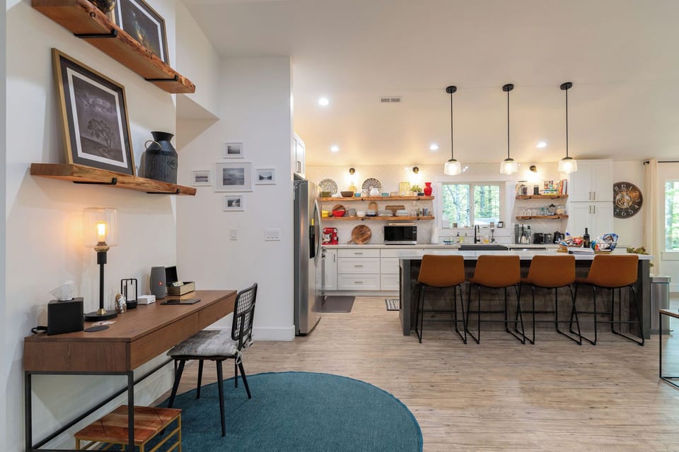 Desk and Kitchen view.