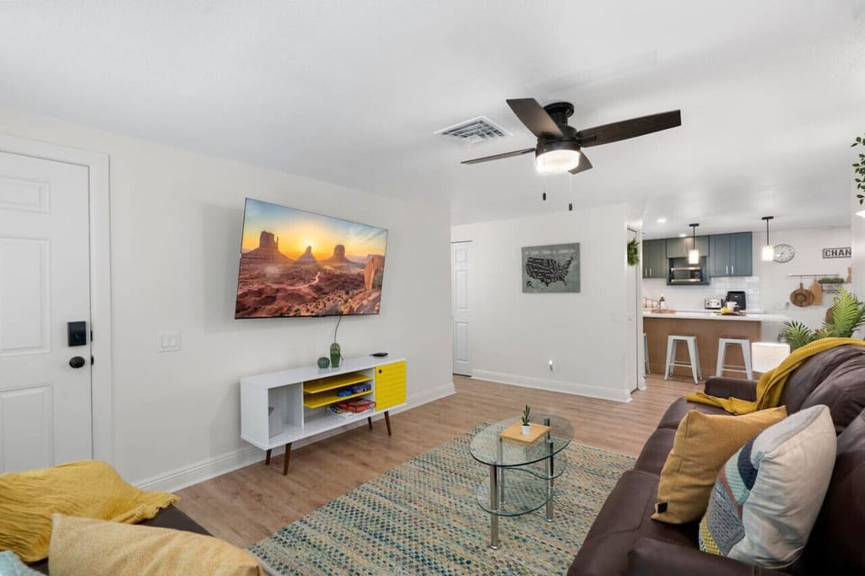 The living room flows into the kitchen in this open floor plan.