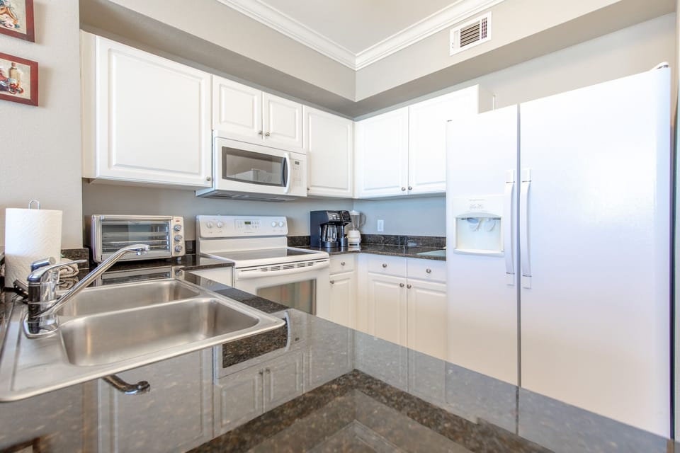 Fully stocked kitchen.