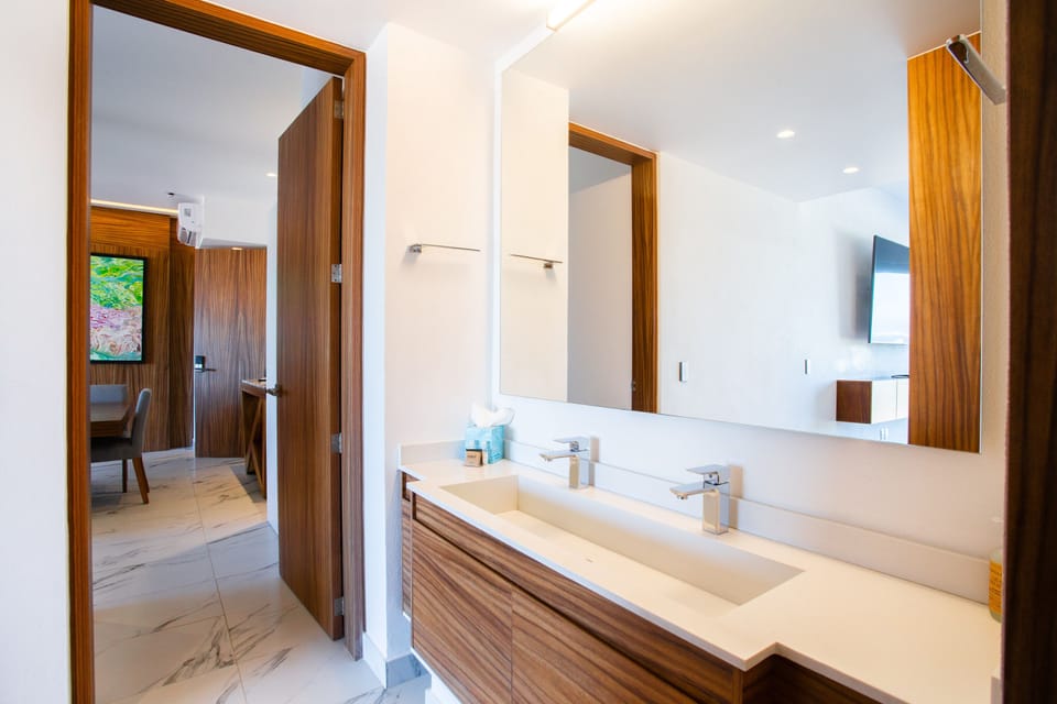 Ensuite master bathroom with dual sink