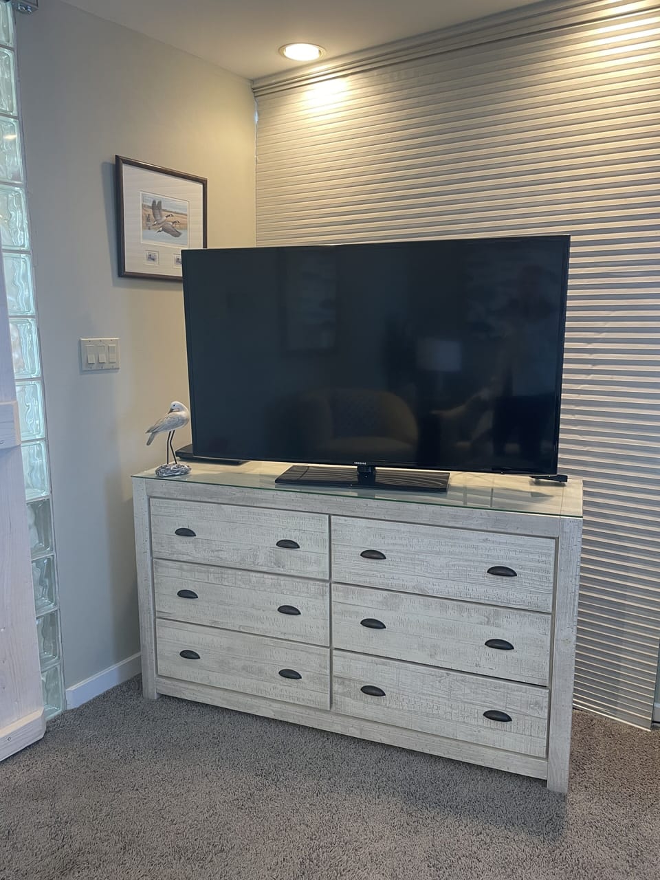 downstairs TV room with pullout king couch