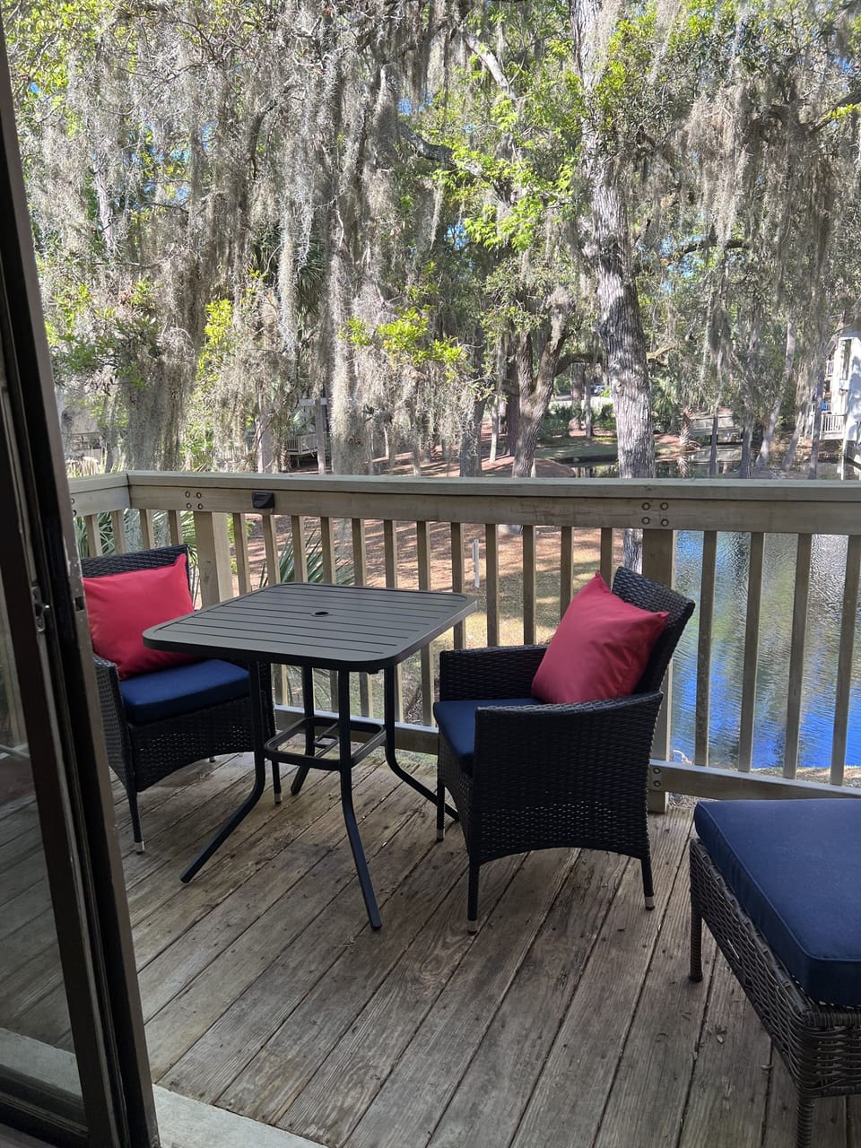 Deck overlooking pond 