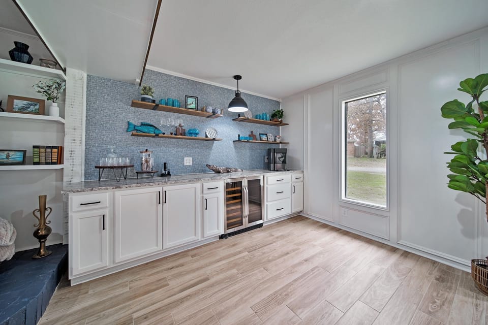 Bar with beverage fridge
