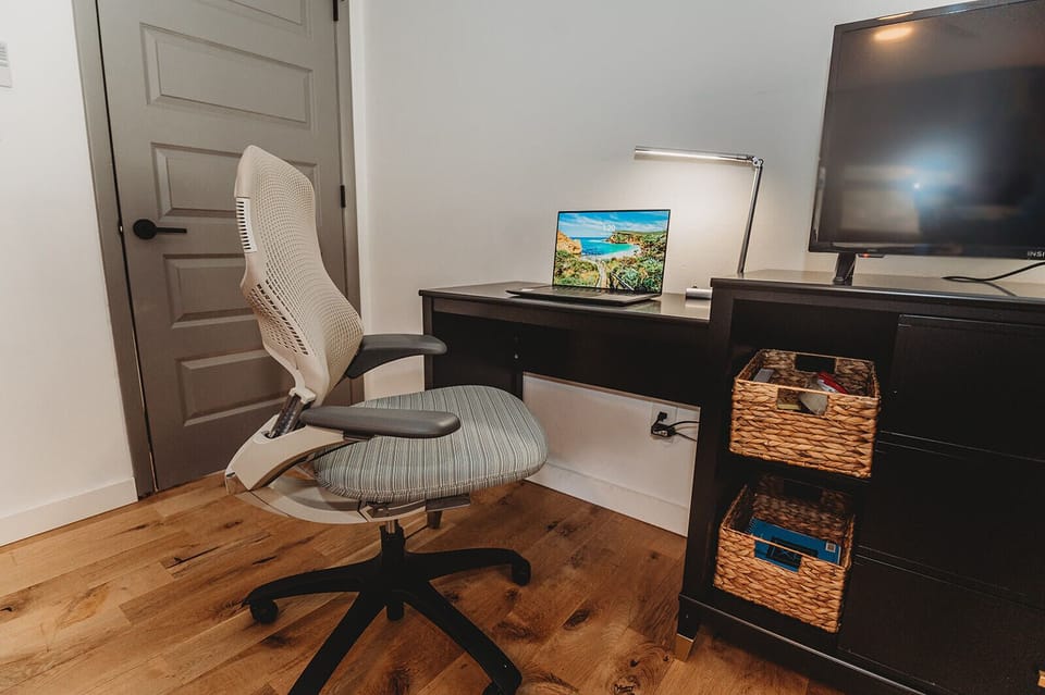 Work from home in comfort with our dedicated workspace in the Master bedroom, featuring Starlink high-speed internet for seamless connectivity.