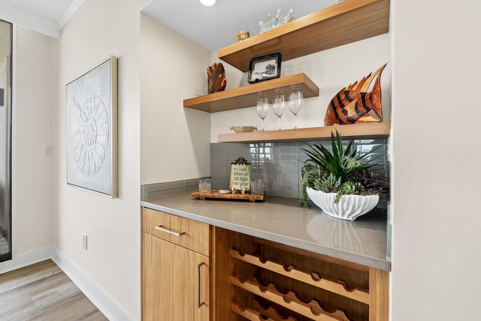 Kitchen Bar Area. Great place to practice your Bar keep skills, and with a fantastic view!

Professionally Managed by
Breathe Easy Rentals