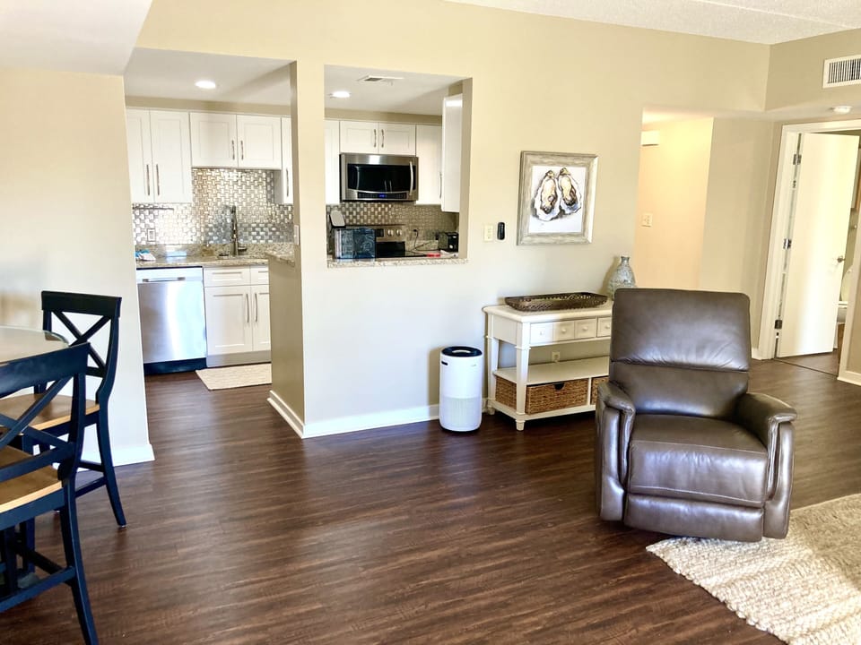 Open concept layout allows conversations from the kitchen to the den.