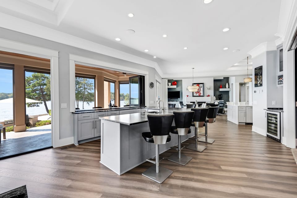 Contemporary open floor concept view from the bar